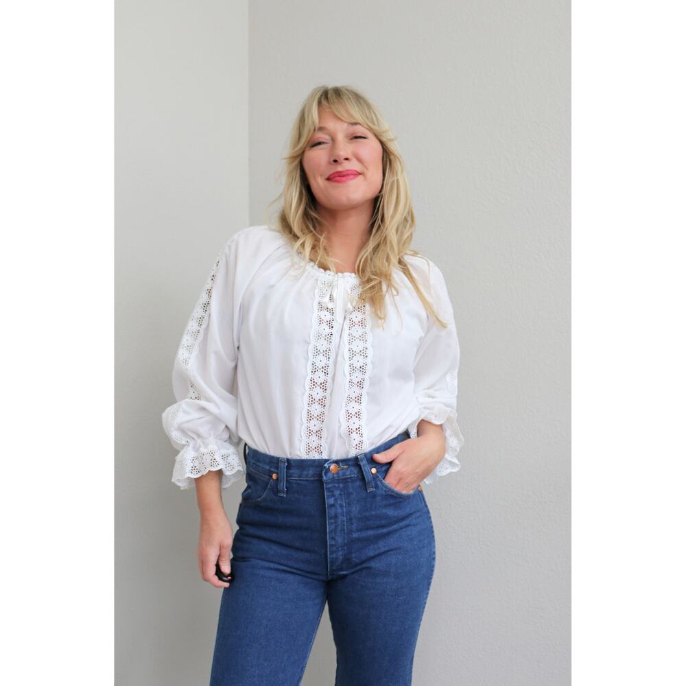 1970's Vintage Jo-Yana Lace Off the Shoulder Peasant Blouse ~ Women's XS SM MD